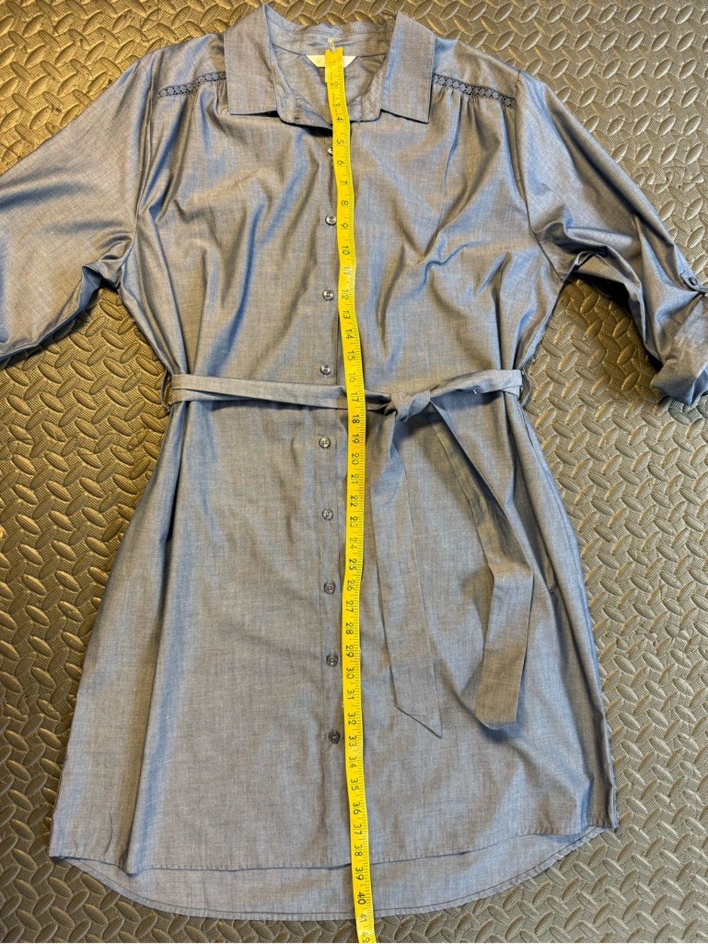 Time and Tru Blue Chambray Tie-Waist Midi Shirt Dress NWOT Size XL - Picture 6 of 9